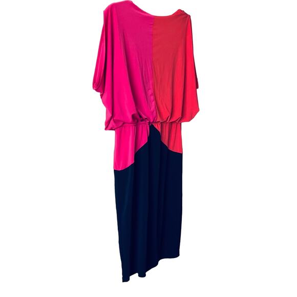 ENFOCUS STUDIO MIDI BLOUSON DRESS, WOMENS, 8, NAVY BLUE ORANGE PINK, TIE WAIST - Picture 5 of 8